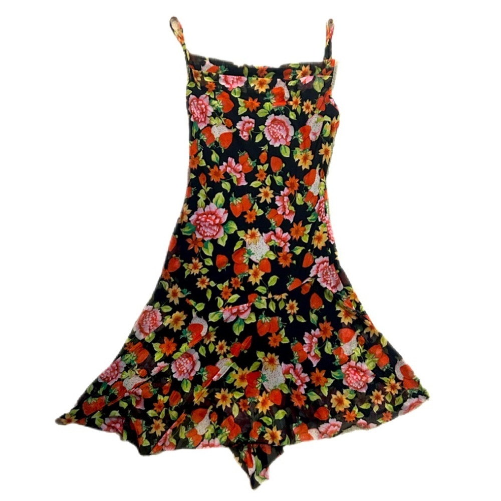 Strawberry Floral Mesh Spaghetti Strap Mini Dress Sun dress garden fairy - Picture 3 of 6